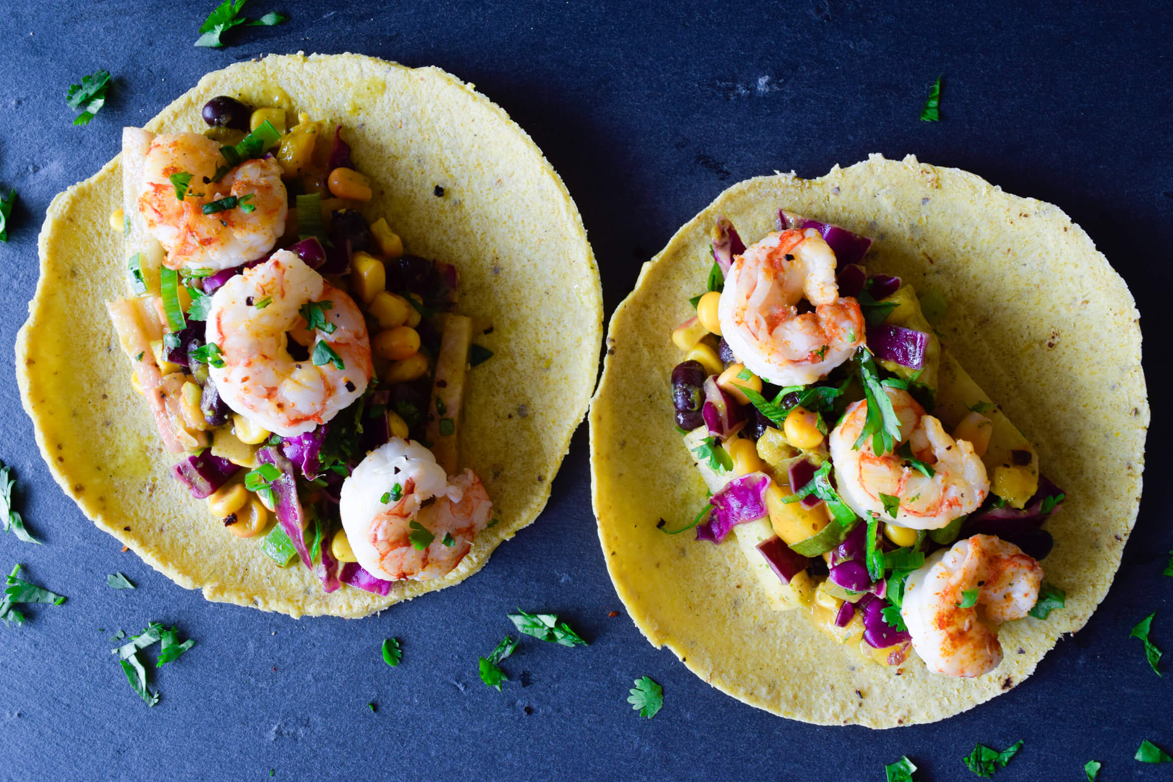 Shrimp Tacos with Mango Jicama Citrus Slaw