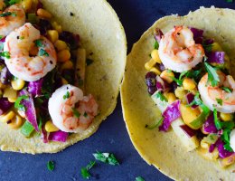 Shrimp Tacos with Mango Jicama Citrus Slaw